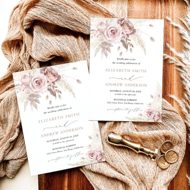 Elegant Stylish and Chic Dusty Rose Floral Wedding Invitation (Creator Uploaded)