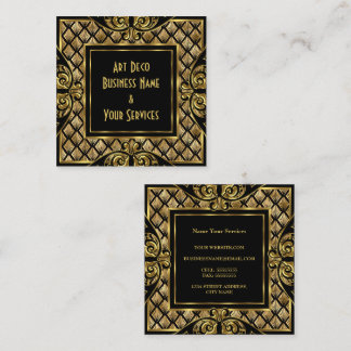 Elegant Stylish Art Deco Gold Black Vintage 1930 Square Business Card