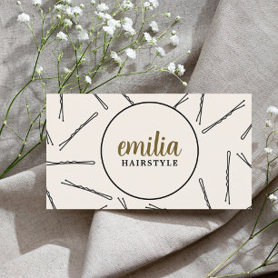 Elegant Stylish Beige Black Hair Pins Salon Business Card