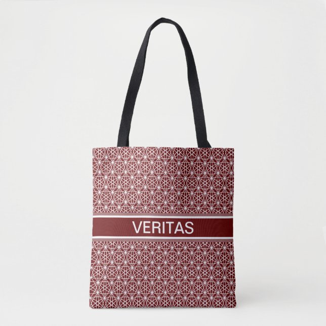 Elegant stylish belt & star pattern on burgundy tote bag (Front)