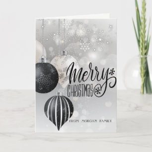 Elegant Stylish Black Christmas Balls,Stars Holiday Card