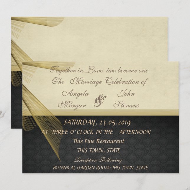 Elegant Stylish Black Damask  Wedding Invitation (Front/Back)