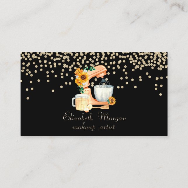 Elegant Stylish Black Diamonds Mixer Sunflowers Business Card (Front)