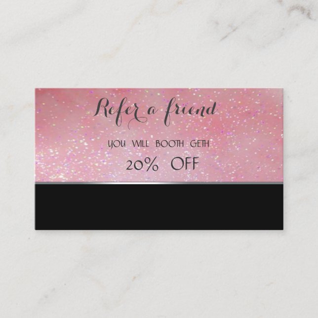 Elegant Stylish Black, Glittery  Referral Card (Front)