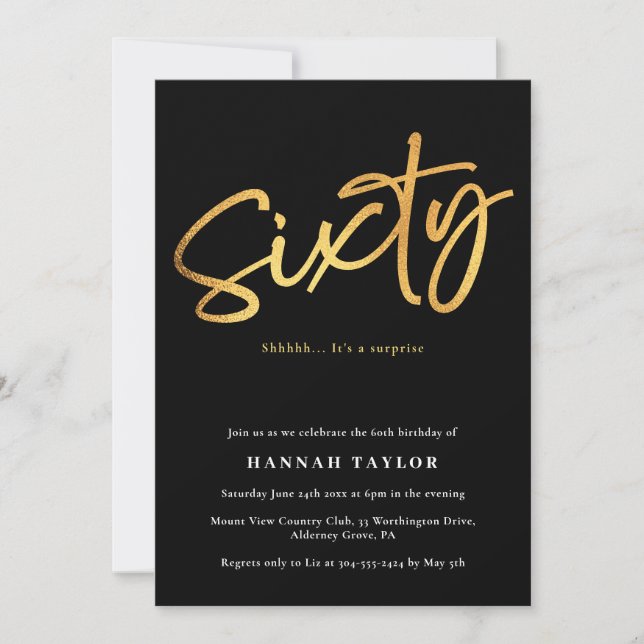 Elegant Stylish Black Gold 60th Birthday Invitation (Front)