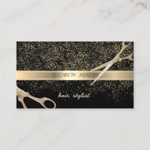 Elegant Stylish,Black ,Gold Confetti,Scissors Business Card