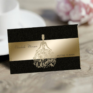 Elegant Stylish , Black, Gold Glitter Dress Business Card