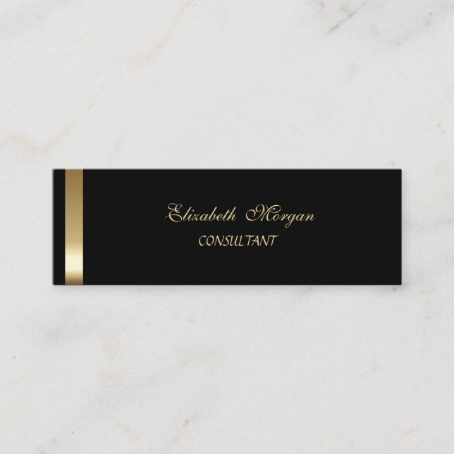 Elegant Stylish Black- Gold Striped Mini Business Card (Front)