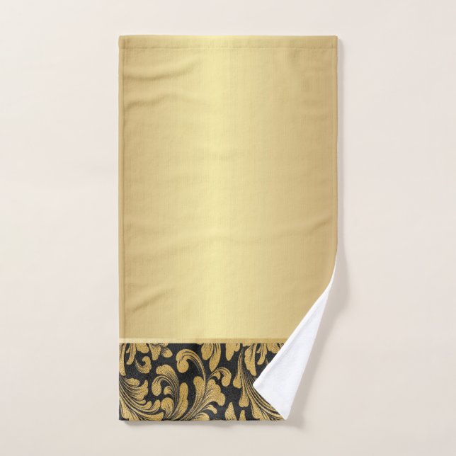 Elegant Stylish Black Old Gold Swirls Bath Towel Set (Hand Towel)