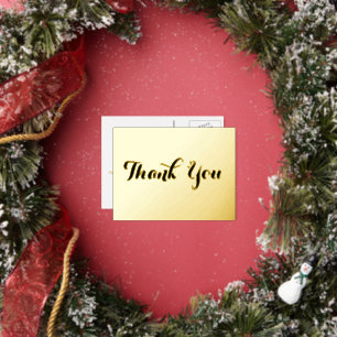Elegant Stylish Black Script Thank You Faux Gold Foil Invitation Postcard