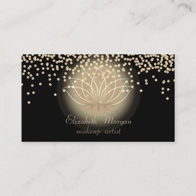 Elegant Stylish Black Shiny Diamonds Lotus Business Card (Front)