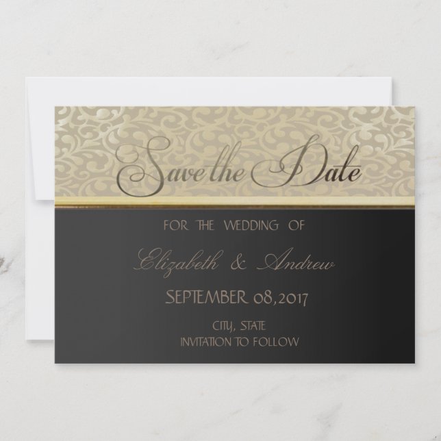 Elegant Stylish Black  Wedding Save the date (Front)