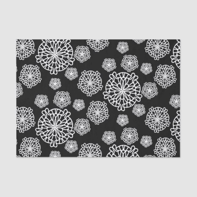 Elegant Stylish Black & White Mandala Flowers Tissue Paper (Front)