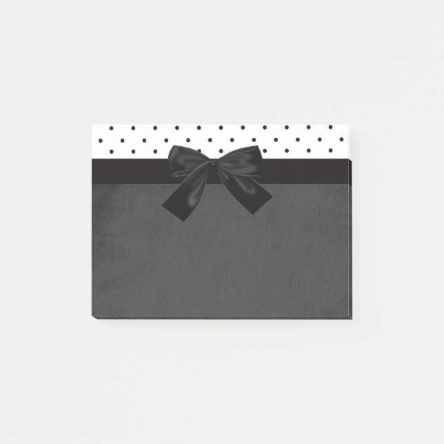 Elegant Stylish Black,White Polka Dots-Black Bow Post-it Notes (Front)