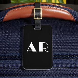 Elegant Stylish Black White Two Monogram Initial Luggage Tag