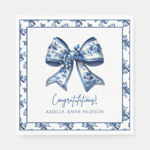 Elegant Stylish  Blue Floral Bow Graduation Napkin