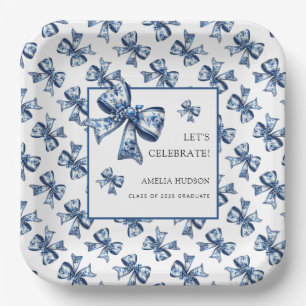 Elegant Stylish  Blue Floral Bows Class Of 2025 Paper Plate