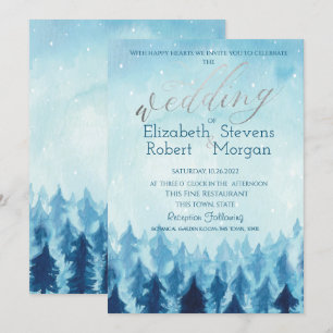 Elegant Stylish Blue Forest Pine Trees Wedding  Invitation