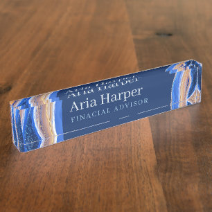 Elegant Stylish Blue Geode Glitter Agate Desk Nam Nameplate