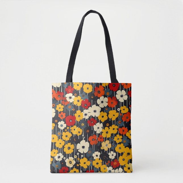 Elegant Stylish Boho Colourful Botanical Floral Tote Bag (Front)
