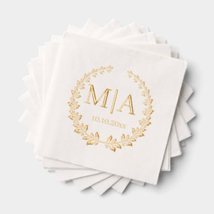 elegant stylish botanical monogram wedding golden foil napkins