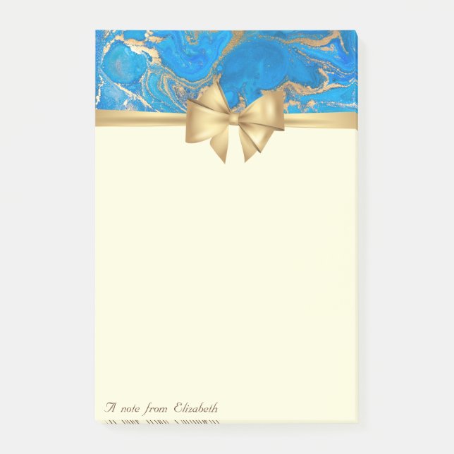 Elegant Stylish, Bow,Blue Gold Marble Texture Post-it Notes (Front)