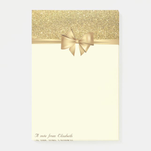 Elegant Stylish, Bow, Gold Glitter Post-it Notes (Front)