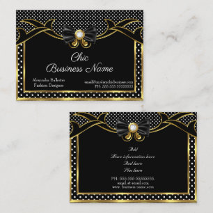Elegant Stylish Bow-tie Gold Black White Polka Dot Business Card