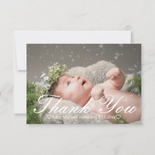 elegant stylish calligraphy newborn boy photo thank you card