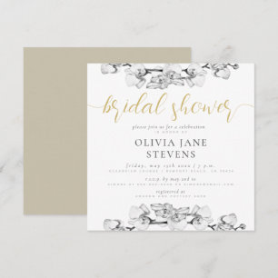 Elegant Stylish Calligraphy Orchids Bridal Shower Invitation