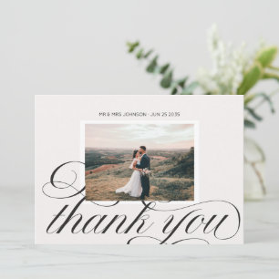Elegant Stylish Calligraphy Wedding 1 Photo Thank You Card