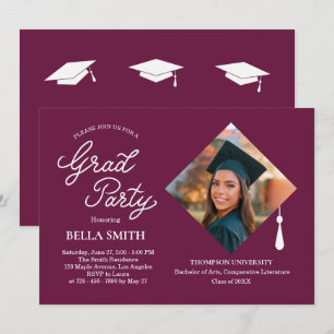 Elegant Stylish Cap Topper Photo Graduation Party Invitation