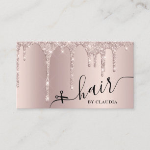 Elegant stylish champagne glitter drips hair business card