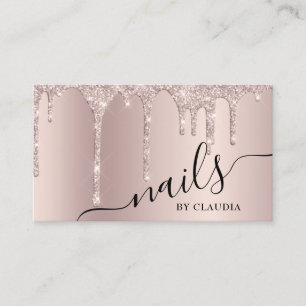 Elegant stylish champagne glitter drips nails business card