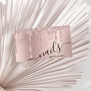 Elegant stylish champagne glitter drips nails business card