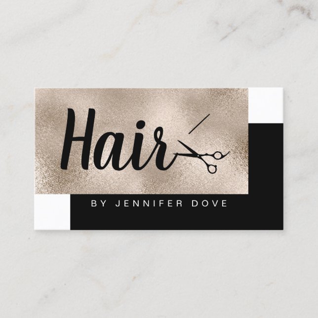 Elegant stylish champagne scissors hairstylist business card (Front)