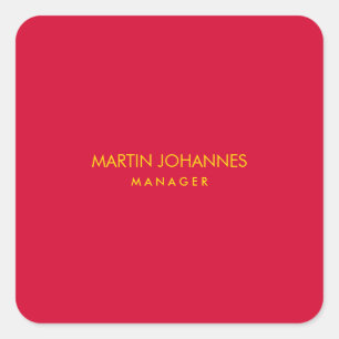Elegant Stylish Cherry Red Gold Color Custom Name Square Sticker