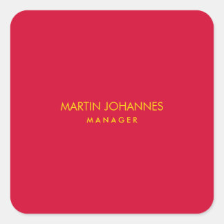 Elegant Stylish Cherry Red Gold Colour Custom Name Square Sticker