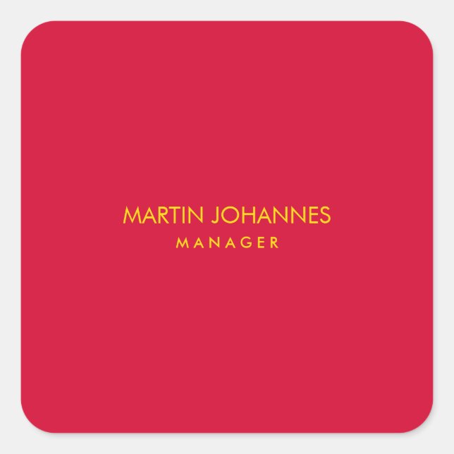 Elegant Stylish Cherry Red Gold Colour Custom Name Square Sticker (Front)