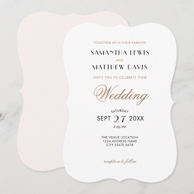 Elegant Stylish Chic Blush Pink Black Gold Wedding Invitation (Front/Back)