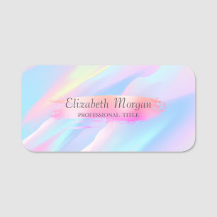 Elegant , Stylish,Chic, Brush Stroke,Holographic Name Tag