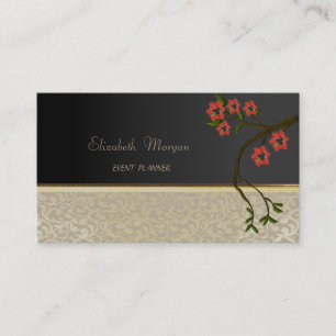 Elegant Stylish Chic,Damask,Black,Cherry Tree Business Card