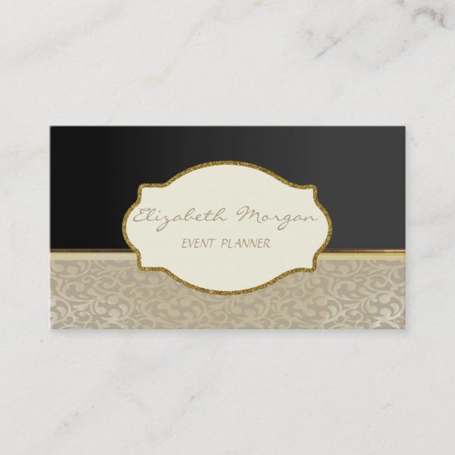 Elegant  Stylish Chic,Damask,Black,Frame Business Card (Front)
