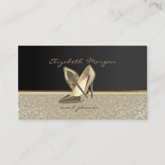 Elegant  Stylish Chic,Damask,Black,Heels Business Card (Front)