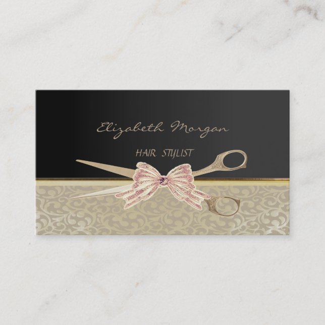 Elegant  Stylish Chic,Damask,Black,Scissors Business Card (Front)