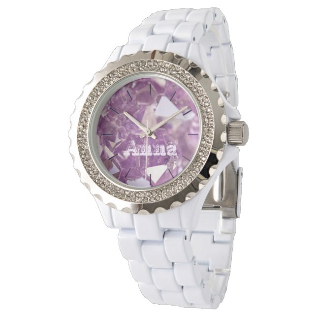 Elegant Stylish Chic Faux Feminine Name  Amethyst Watch (Angled)