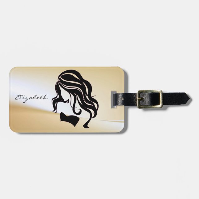Elegant Stylish Chic -Girl Silhouette,Personalised Luggage Tag (Front Horizontal)