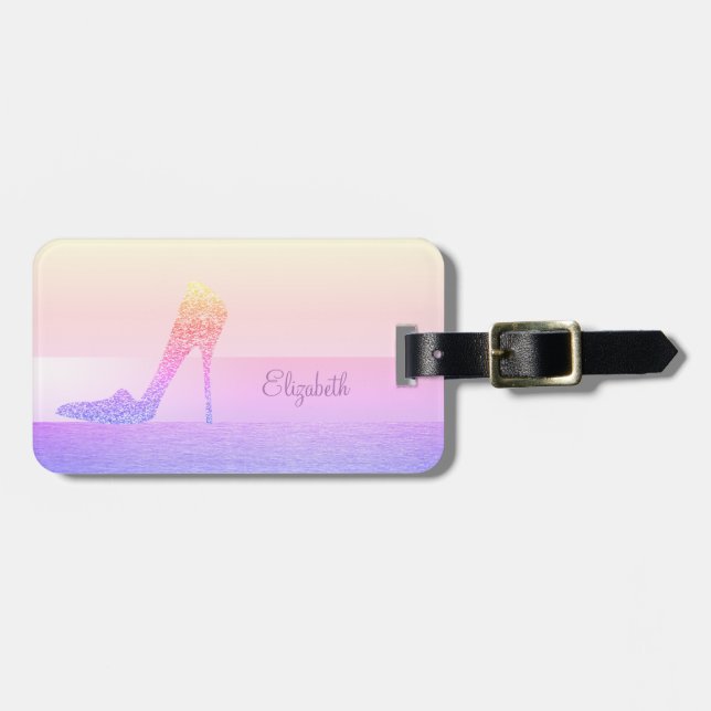 Elegant Stylish Chic, Glitter High Heel Luggage Tag (Front Horizontal)