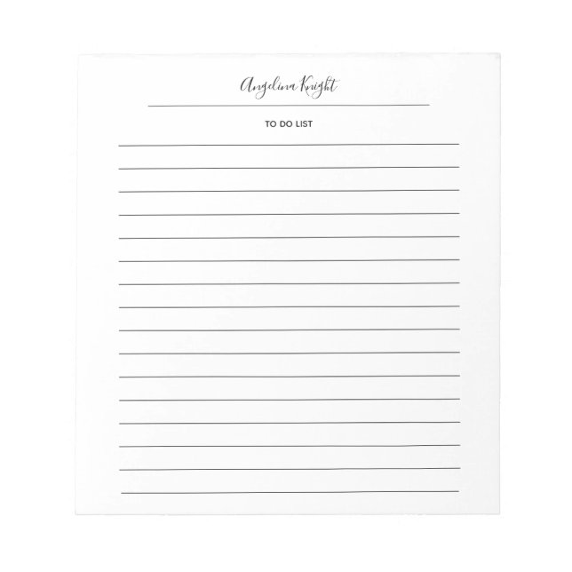 Elegant Stylish Chic Todo List Handwriting Script Notepad (Front)