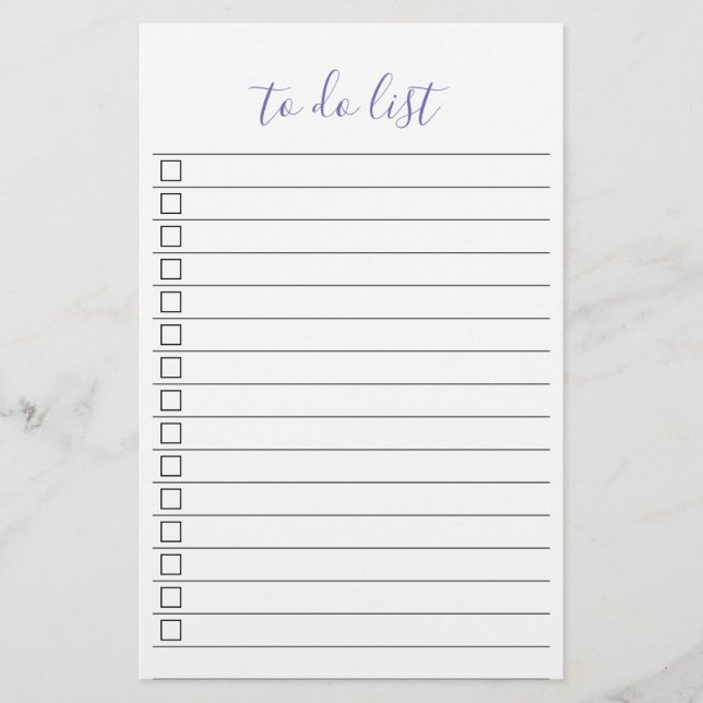 Elegant Stylish Chic Todo List Handwriting Script Stationery (Front)
